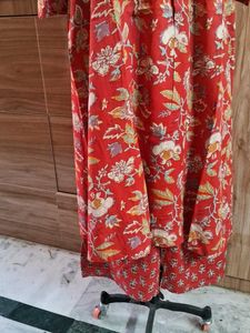 Red Floral Print Kurta Set