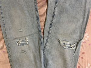 Light Wash Ripped Wide Leg Jeans