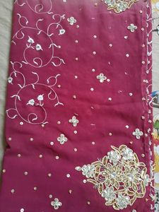Magenta And Cream Heavy Pearl Saree