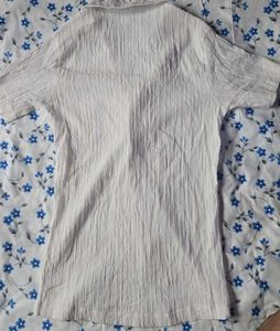 Chic White Textured Short Sleeve Blazer Top