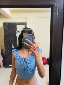 Cute Blue Tie-Front Top