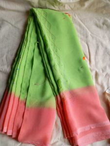 used Vibrant Green & Peach Ombre Saree