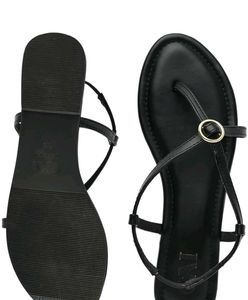 Black Flat Sandals with Gold Buckle