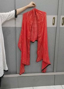 Elegant Black Kurta Set with Red Dupatta