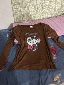 Brown Long Sleeve Hello Kitty Top