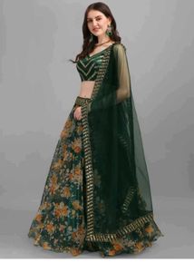 Dark Green Floral Digital print Lehenga Choli Set