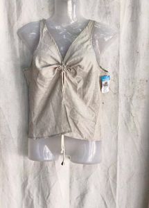 I. Linen Blend V-Neck Tie Front Tank Top