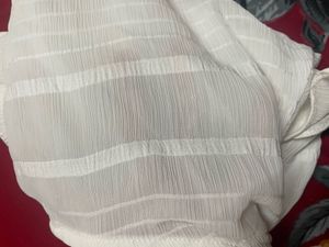 Chic White Sheer Stripe Bell Sleeve Top