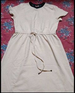 Cream Maxi Dress with Drawstring Waist