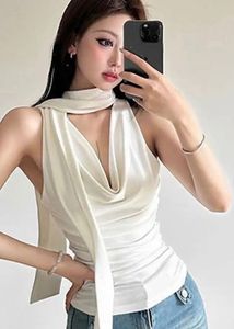 Elegant White Cowl Neck Sleeveless Top