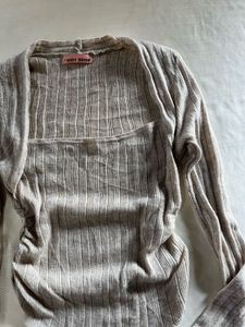 Ribbed Square Neck Long Sleeve Top