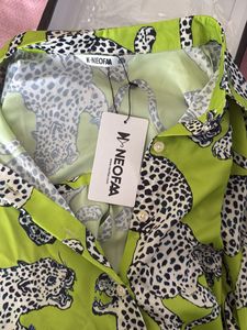 Lime Green Leopard Print Button-Up Shirt