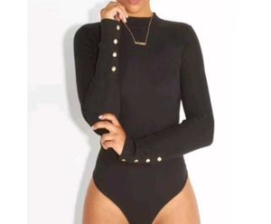 Chic Black Button Detail Bodysuit