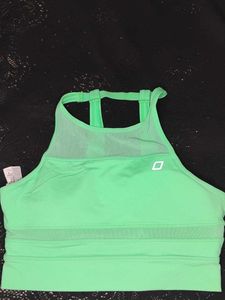 Neon Green Padded Sports Bra with Mesh Detail