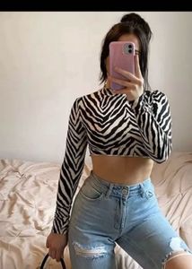 Zebra Print Long Sleeve Crop Top