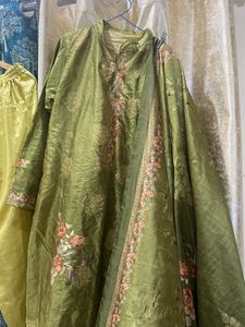 Olive Green Floral Salwar Kameez