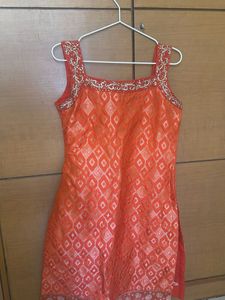 Vibrant Orange Ethnic Dress with 2 duppatas