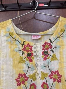 Embroidered Yellow &amp; White Dress