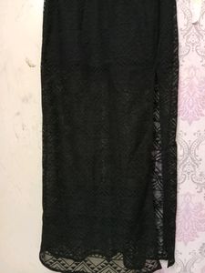 Black Sleeveless Net Long Dress