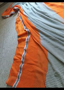 Elegant Printed Saree with Orange Border