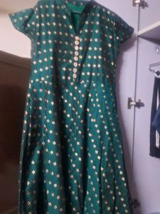 Elegant Teal Brocade Gown