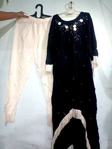 Beautiful Navy Blue Tail Cut Top Set For Girls
