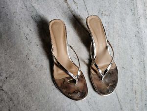 Silver Thong Heel Sandals