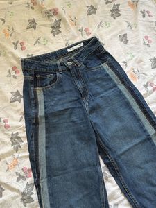 Blue Denim Jeans with Side Stripe