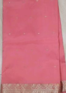 Coral Pink Silk Saree with Silver Border