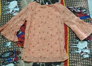 Chic Peach Floral Blouse with Bell Sleeves