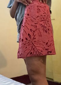 peach pink short skirt