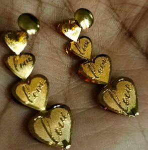 1 Gram Gold Heart Dangle Earrings