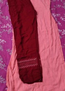 Pink Kurta Set with Maroon Pants