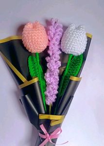Crochet Tulips And Lavender Flower Bouquet
