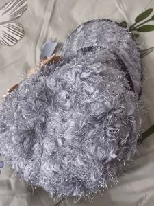Fuzzy Gray Hair Cap with Bow 🧢