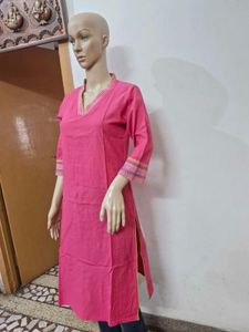 Product Title: Rani Pink Pure Cotton Dailywear Kur