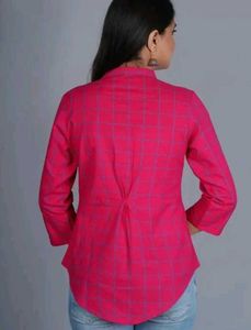 Stylish Pink Checkered Kurta Top