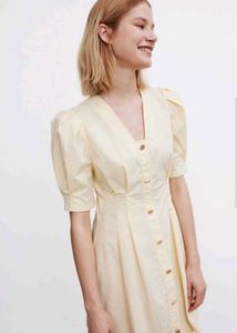 Pastel Puff Sleeve Button-Up Dress