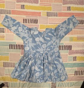 Blue Floral Wrap Kurta Top