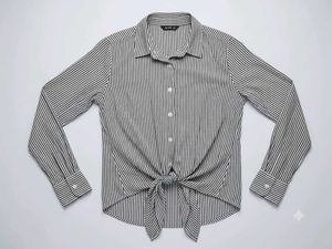 Striped Front Knot Button-Down Shirt