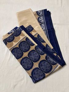 Elegant Cream and Navy Saree with Blouse