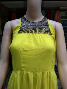 Yellow Beaded Halter Dress