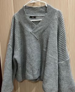 Grey Knit V-Neck Sweater
