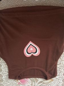 Brown Ribbed Crop Top with Heart Design