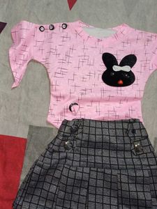 Cute Pink Bunny Top &amp; Skirt Set