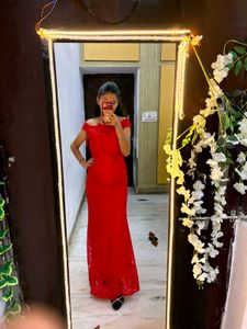 Stunning Red Off-Shoulder Lace Maxi Dress