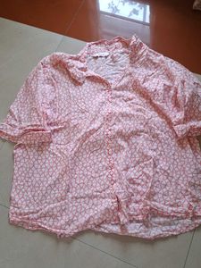 Pink Geometric Print Button-Up Shirt