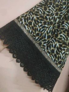 Leopard Printed Kurta with Lace Cuffs