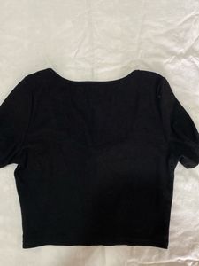 Black Button-Up Cropped Top