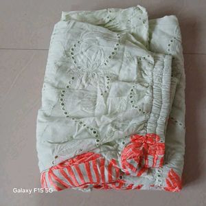 Beautiful Light Green Kurta Set with Orange Floral